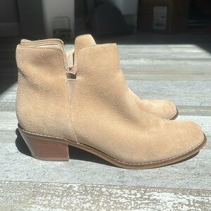 Cole Haan Women's Beige Suede Slip On Block Heel Ankle Bootie Size 7.5B